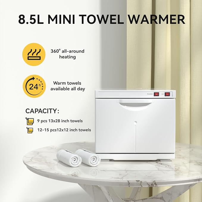 Hot Towel Warmer, 8.5L Towel Warmers Spa, Small Towel Warmer Professional Mini Towel Warmer Cabinet for Facial, Towel Warmer Esthetician Towel Heater for Beauty&Salon(8.5L-White)