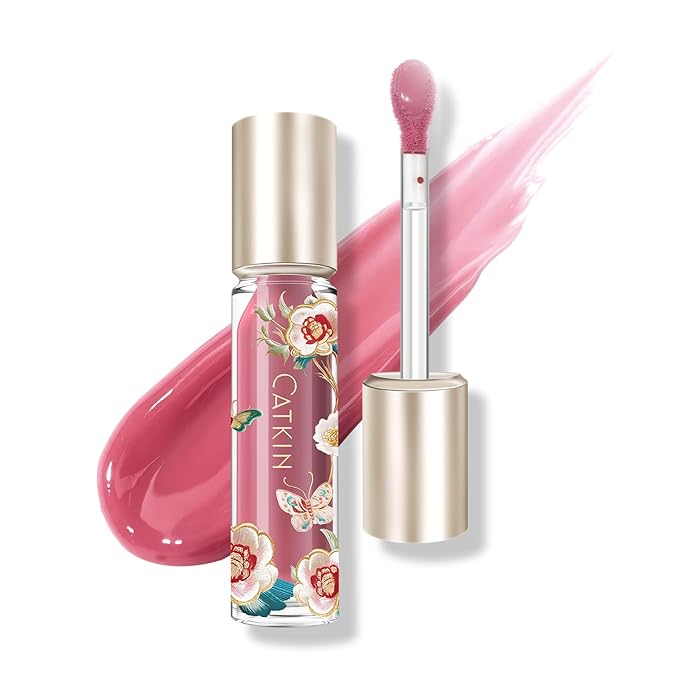 Catkin Lip Plumper Gloss, Tinted Lip Serum with Hyaluronic Acid & Jojoba Oil, Non-sticky Volumizing Hydrating Formula for a High Shine Maximum 3D Look, Plump & Soft Lips 0.12 Fl Oz - C07 Rose Agate