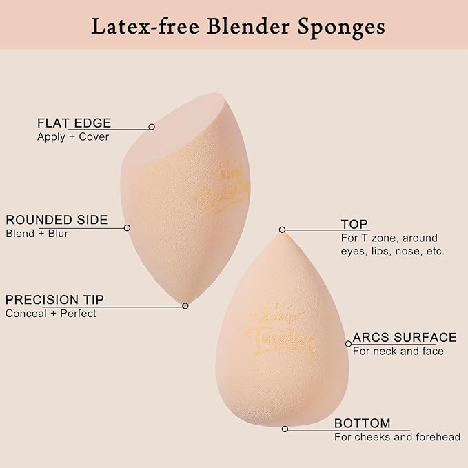 Real Perfection Makeup Sponge Set Blender Sponges, Latex-Free Beauty Makeup Sponges 7 pcs with 1 Travel Container Case for Blending Foundation Liquid Cream and Powder (Beige)