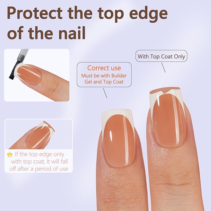 Misssix French Gel Nail Tips, 160Pcs French Tip Press on Nails Short Square Brown, No Need to File Tips Pre-lasting, Fake Nails for Nail Art DIY 16 Sizes