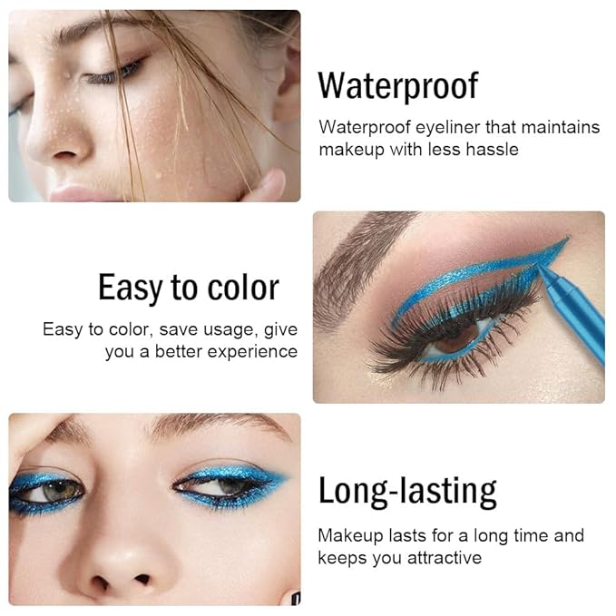 evpct Blue Eyeliner Pencils for Eyes, Sea Navy Blue Colored Eye Liner Pencil Makeup Waterproof Smudge Proof, Colored Gel Waterline Eyeliner Liquid, Face Eye Paint Stick Halloween Makeup 11