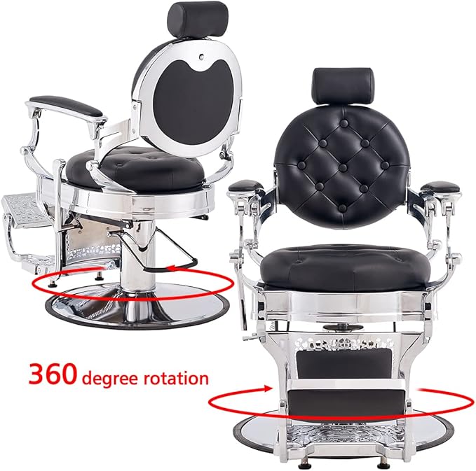 Antlu Barber Chair Salon Chair Hair Stylist, Vintage Heavy Duty 700lbs Hair Styling Chairs for Barbershop Beauty Tattoo Massage (Black-Silver)