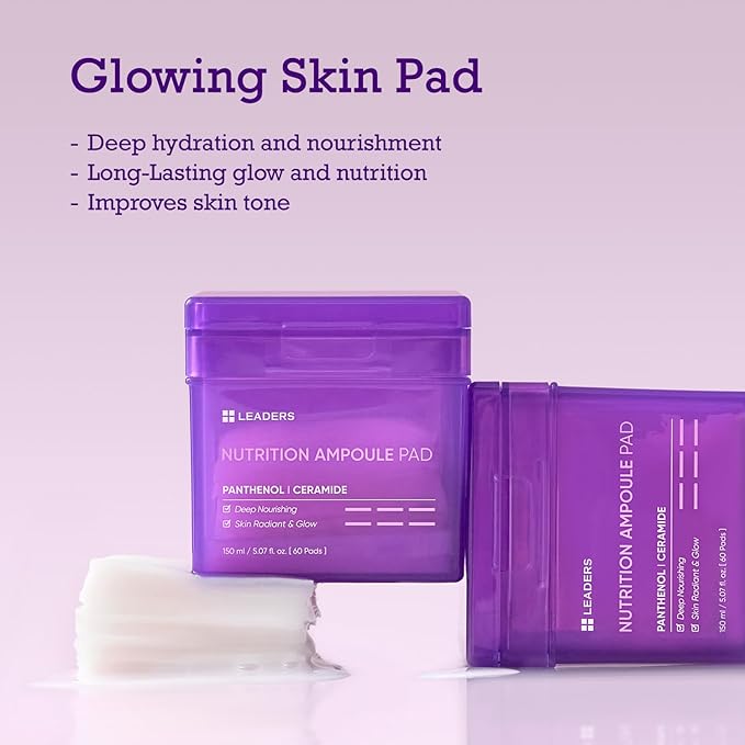 LEADERS Nutrition Ampoule Toner Pad - Deep Nourishing Hydrating for Glowing Skin | Vegan-Certified | Korean Skincare 60 Pads x 150ml