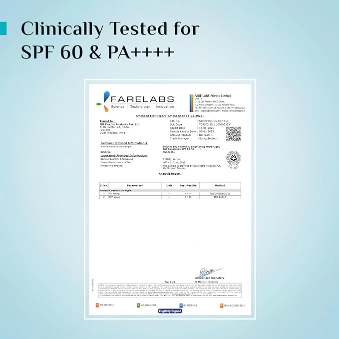 Pilgrim Vitamin C Gel Sunscreen SPF 60 PA++++, 45ml – Broad Spectrum, Lightweight, Non-Greasy, for All Skin Types