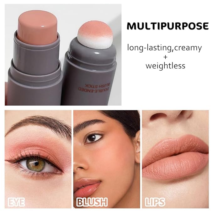 Cream to Powder Blush Stick, High Impact Color, Moisturizing Face Makeup (02#, 1 Count (Pack of 1))