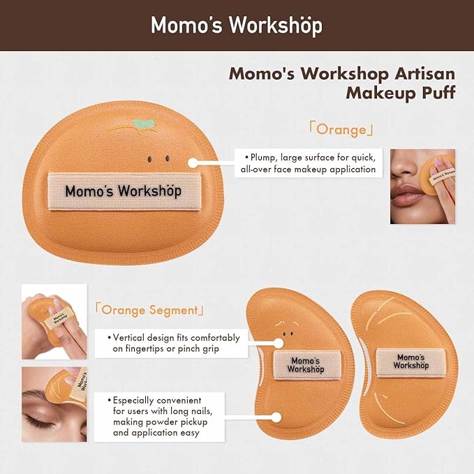 Momo's Workshop Orange Makeup Sponge Set (3pcs) – Large Soft Bounce & Small Firm Bounce PU Leather Puff, Halloween Makeup Sponge for Liquid & Cream Makeup & Storage Case