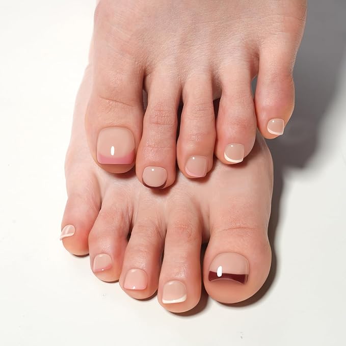 Vansiho French Tips Press on Toenails Short, Toenail Press on Square for Women, Soft Gel Fake Toenails, Acrylic Nails Soak off Toenail Home DIY 15 Sizes