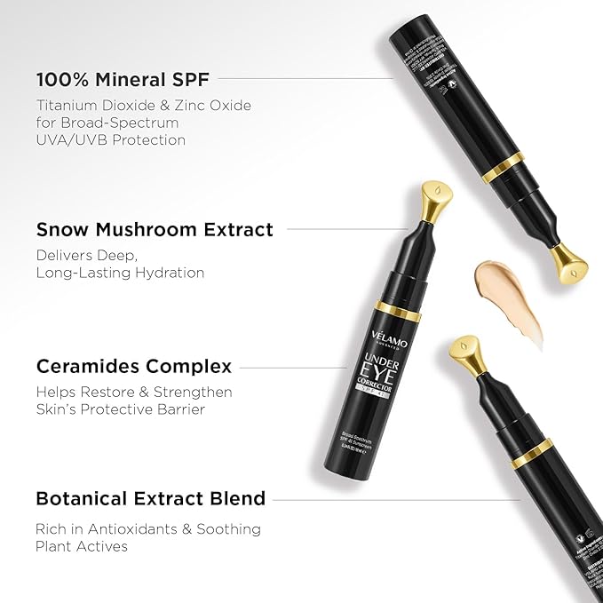 VELAMO ADVANCED Luminous Eye Corrector SPF 41: Under Eye Color Corrector for Dark Circles, Fine Lines & Puffiness - Hydrating Anti Aging Eye Cream with Ceramides Complex - Medium, 0.34 FL OZ/10mL 2Pcs
