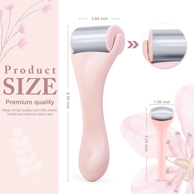Ice Roller for Face and Eye 2 Pcs,Face Roller Skin Care for Puffiness,Migraine,Pain Relief,Eye Roller For Puffy Eyes Dark Circles,Stainless Steel Facial Roller (Pink)