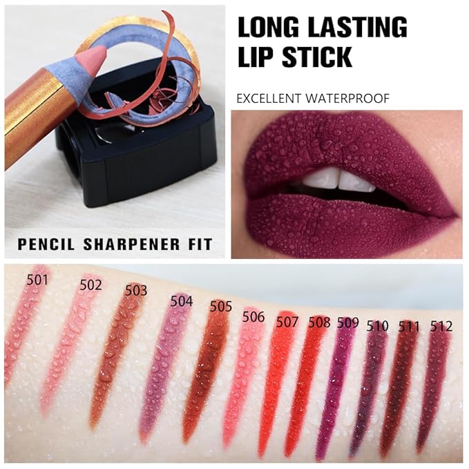 Purplish Red Lip Liner Pencil, Smooth Matte Lipstick Crayon with Lip Pencil Sharpener for Women, Velvet Smudge Proof Smudgeproof Waterproof No Transfer Makeup Forever Lipliner 509#