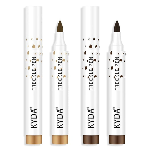 KYDA 2 Colors Freckle Pen,Natural Lifelike Freckle Makeup, Waterproof Longlasting Soft Dot Sopt Pen, Sunkissed Makeup-Dark Brown&Light Brown