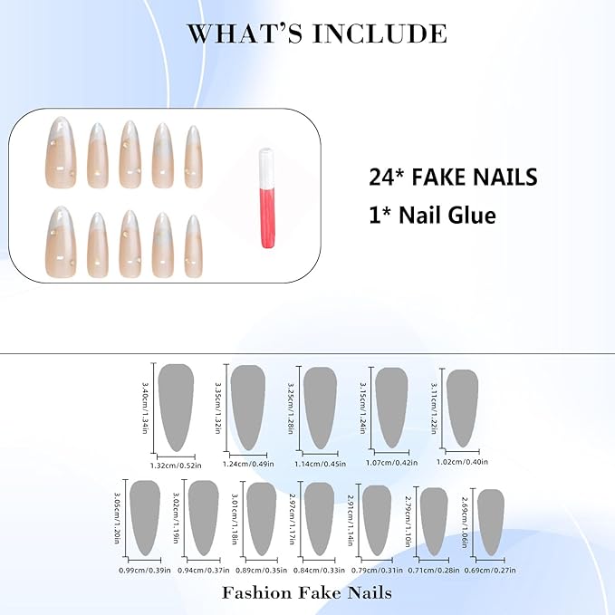 IMRAIN Press on Nails Long Stiletto Fake Nails Blue French Tips False Nails Aurora Laser Glossy Full Cover Artificial Natural Glue Stick on Nails 24Pcs