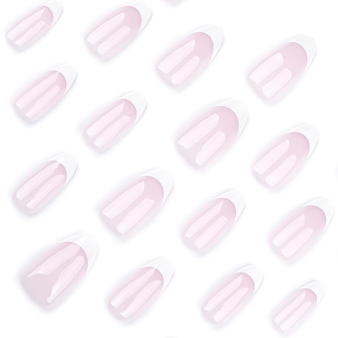 White French Tips Press On Nails Almond Short, Grey Purple Press On Nails, Designer Reusable Acrylic Nails Press Ons, Fake Nails With Glue On Nails, Daily Wear Floral False Nails For Women