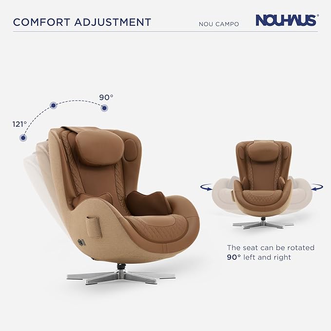 Nouhaus NOU Campo Heated Massage Chair,Full Body Massaging Zero-Gravity Leisure Recliner with Low-Noise 3D Massage and Dual Sound Systems Modern Massage Chairs (Dark Caramel)
