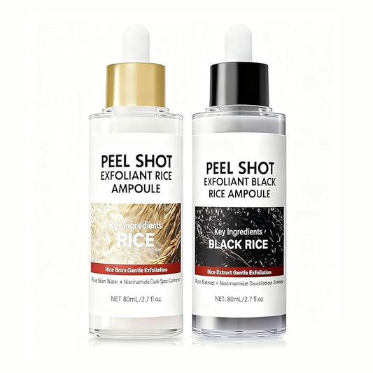 Peel Shot Glow Rice Ampoule Duo, White & Black Rice Exfoliating Ampoules for Face and Body Scrub, Gentle Soft Peel Exfoliating, Deep Hydrating Formula for All Skin