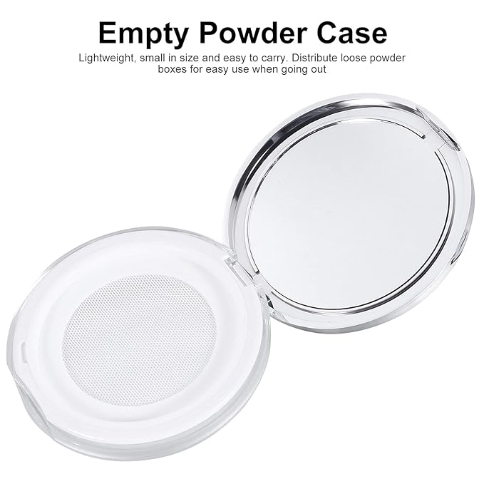Powder Container 2pcs Loose Powder Containers with Elasticated Net Sifter, Mirror and Puff 5g Loose Powder Compact Case Case for DIY Makeup and Travel (Sliver) Powder Puff