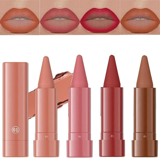 Jolilab 4PCS Lip Liner Lipstick Set, Gradient Matte Nude Velvet Lip Liner Pencil High Pigmented Long Lasting Natural Smooth Lip Makeup Easy-to-Use Crayon Form and Cone Tip