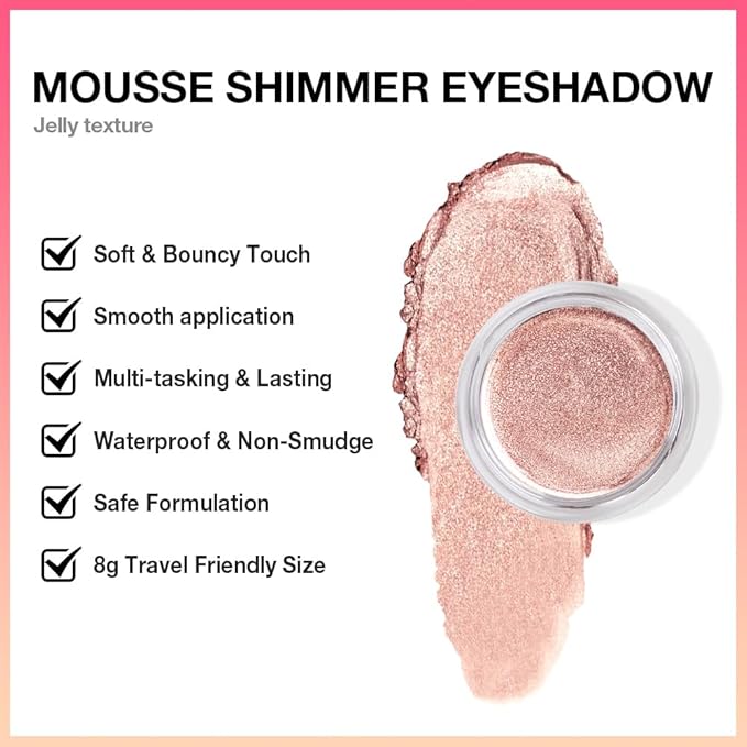 Rose Gold Mousse Single Eyeshadow Palette –Neutral Matte & Shimmer Eyeshadow,Mini Cream Glitter Eye shadow,Long Lasting Highly Pigmented Eye Makeup Compact Travel Siz Eye shadow for Older Women 08#