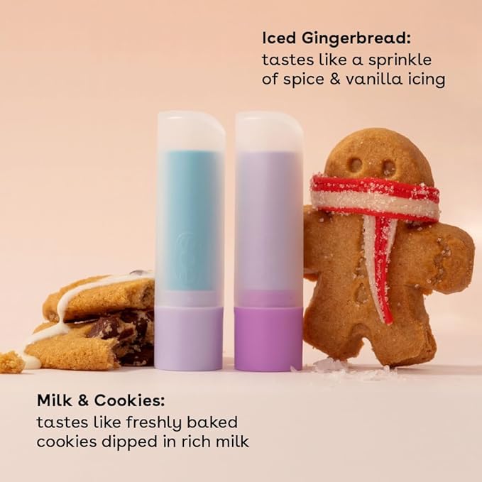 eos Holiday Lip Balm- Iced Gingerbread, Milk & Cookies, Limited-Edition Lip Care, Stocking Stuffers, Holiday Gift Ideas, 0.14 oz, 2-Pack