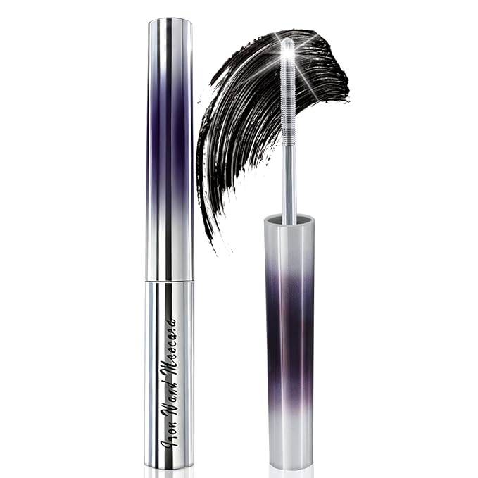 Iron Wand Mascara, Upgrade Black Washable Metal Mascara Wand, Added Fiber for 3D Curling Volume and Length, Waterproof Long Lasting, Smudge-Proof, No Flaking Makeup (1 Pcs)