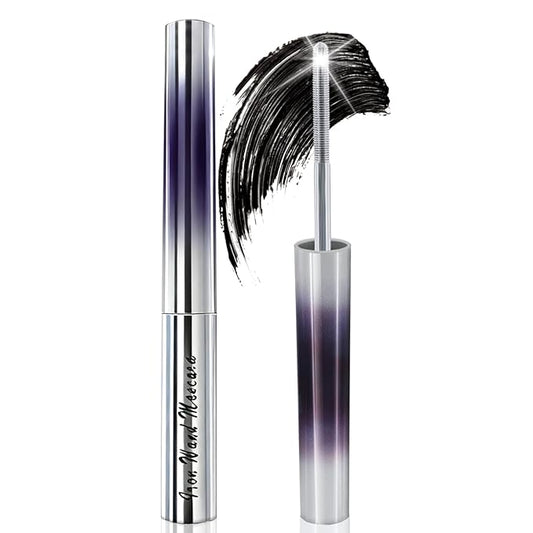 Iron Wand Mascara, Upgrade Black Washable Metal Mascara Wand, Added Fiber for 3D Curling Volume and Length, Waterproof Long Lasting, Smudge-Proof, No Flaking Makeup (1 Pcs)