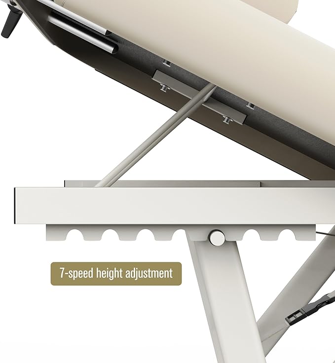 pouseayar Adjustable Massage Table with Face Pillow & Headrest, Sturdy and Solid, Silent and Easy to Adjust - Adjustable Backrest, Beige Gray