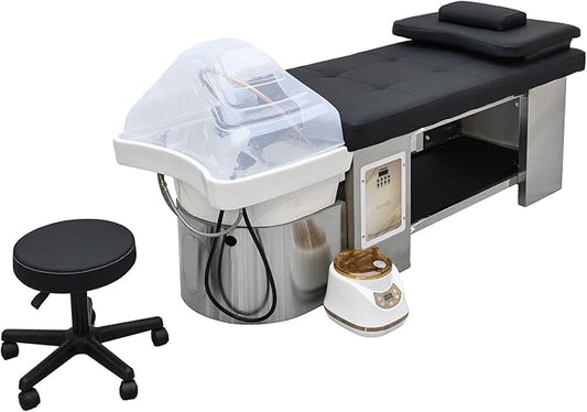 TATARTIST Head Spa Bed with Fumigation Head Therapy Shampoo Bed Water Circulation Massage Shampoo Backwash Unit Spa Hair Salon Equipment (Black)