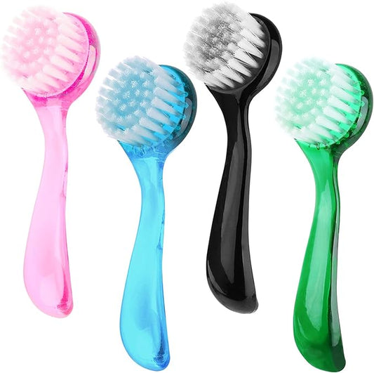 Facial Cleansing Brush, 4 Colors Facial Exfoliating Brush Face Wash Scrub Exfoliator Brush for Makeup Skincare Removal, 4 Pcs (Black Blue Green Pink)