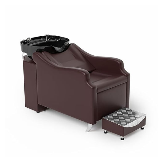 OmySalon Shampoo Backwash Unit with Black Porcelain Bowl, Salon Sink Hair Wash Chair Shampoo Station, Barbershop Beauty Spa Massage Hairdressing Equipment