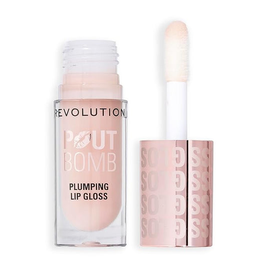 Revolution Beauty London, Pout Bomb Plumping Lip Gloss, High-Shine for Glossy, Fuller & Plump Lips with Hyaluronic Acid & Peptides, Vegan & Cruelty-Free, Sheer Milky Nude, 0.15 fl oz