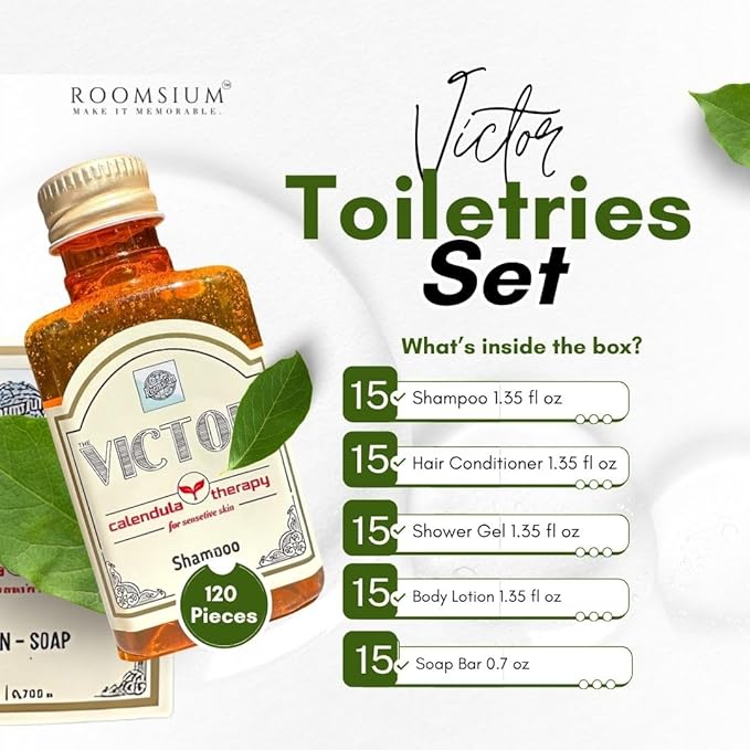 Victor 75-Piece Guest Toiletries Set – 15 Guest Kits with Shampoo, Conditioner, Shower Gel, Body Lotion & Soap – Goji Berry & Calendula, Paraben-Free, Made in Turkey