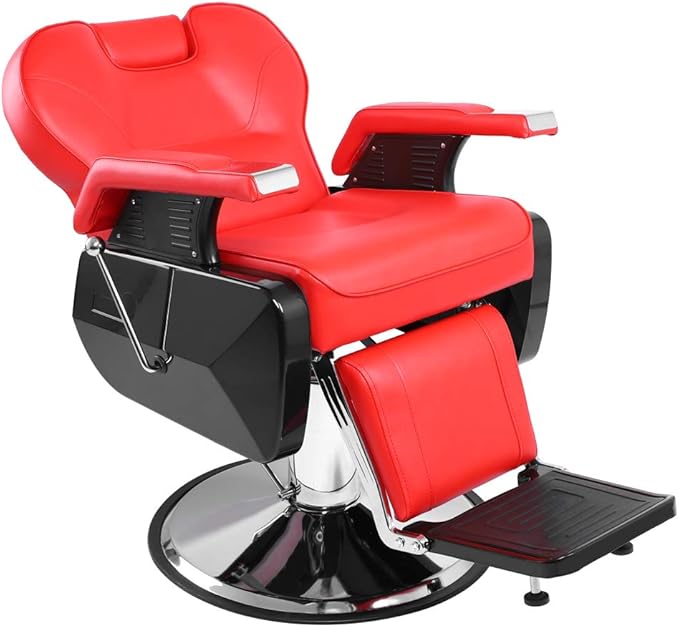 mefeir Reclining Barber Chair All Purpose for Hair Stylist Tattoo, Heavy Duty Styling Chair with 360 Degree Swivel Hydraulic Pump, Beauty Salon Spa Shampoo Equipment Red
