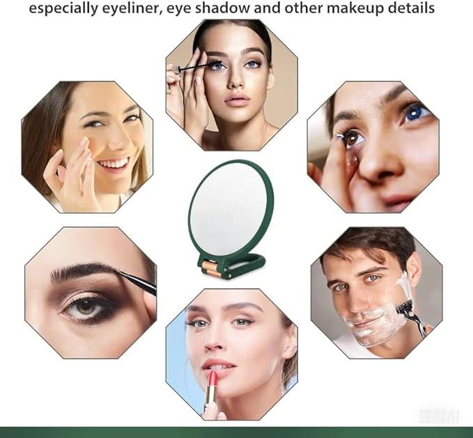 1X 5X Handheld Mirror with Handle for Travel， Magnifying Mirror, Magnification, Rotation Adjustable Handle, Double Sided Folding, Mirror for Women for Eyes Makeup Travel Table Desk Shaving