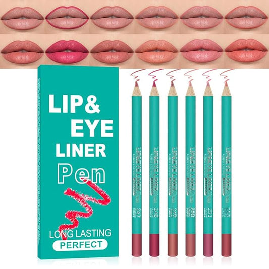 6 Pcs Ultra Silky Lip Liner Lipstick Pencils Set for Shaping & Sculpting Lips, Creamy Matte Velvet Pigmented Crayon (6Pcs-Matte Creamy Smoothly-B, Pack of 1)