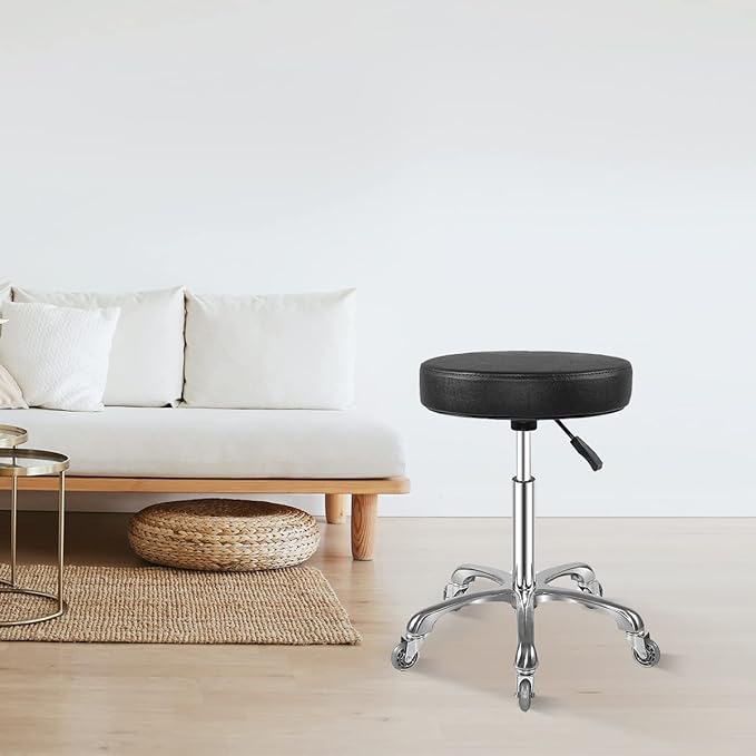 Rolling Stool with Wheels, Heavy Duty Hydraulic Massage Stool for Shop Guitar Lab Tattoo Workbench Medical, Adjustable Swivel Chair (Black)