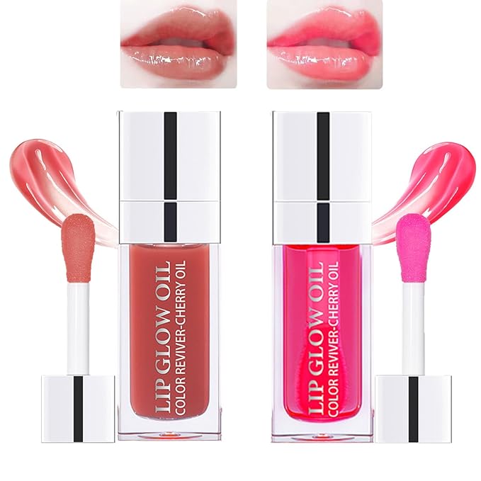 2 Colors Hydrating Lip Glow Oil, Moisturizing plumping Hydrating