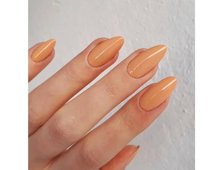 Press on Nails Almond,Nude Brown Medium Stiletto Glossy Handmade Gel False Nails,Reusable Salon Perfect Fake Nail Kit in 12 Sizes - 24 Pcs Soft Gel Glue On Nails Kit for Women Gift