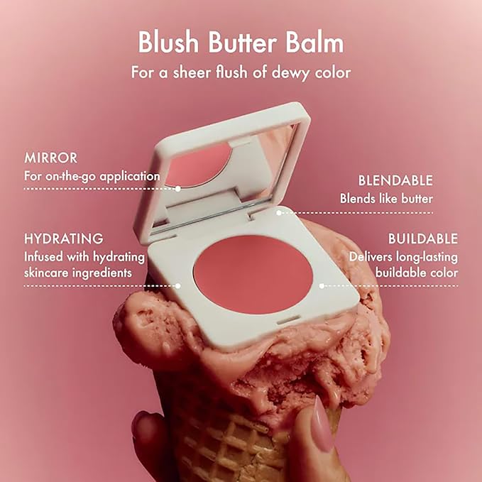 Summer Fridays Blush Butter Balm - Skincare-Infused Hydrating Cream Blush with Hyaluronic Acid, Ceramides, & Shea Butter for a Dewy Flush of Color - Cheek and Lip Tint - Soft Strawberry (0.14 Oz)