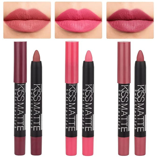 evpct 3Pcs Light Natural Pink Metallic Matte Lip Liner Pencil Crayon and Lipstick Set Long Lasting Waterproof Matching Lipstick and Lip Liner Set 24 Hour labiales mate 24 horas originales 1&4&7