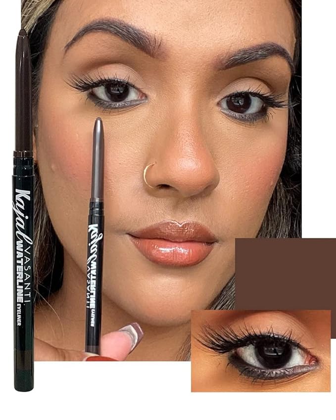VASANTI Kajal Waterline Eyeliner Pencil - Long-lasting, Waterproof, Smudge-proof, Safe for Sensitive Eyes, Waterline Eye Liner - Opthalmologist Approved and Tested (Rich Brown)