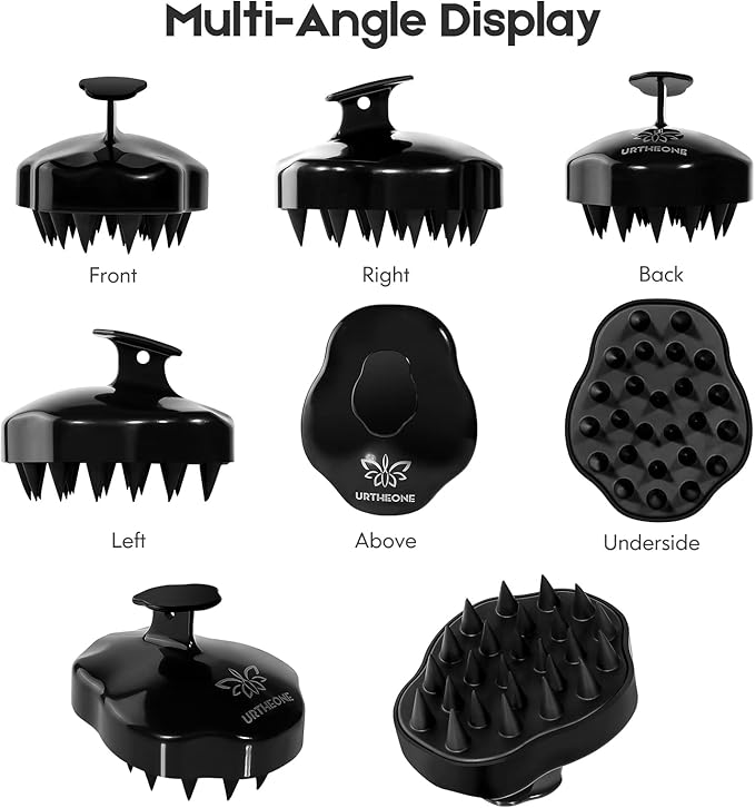 URTHEONE Scalp Massager Shampoo Brush, Soft Silicone Scrub Brush, Relax Scalp, Reduce Dandruff, Promote Hair Growth, Scalp Scrubber for Wet/Dry Hair, Shower Care Tool (Black)