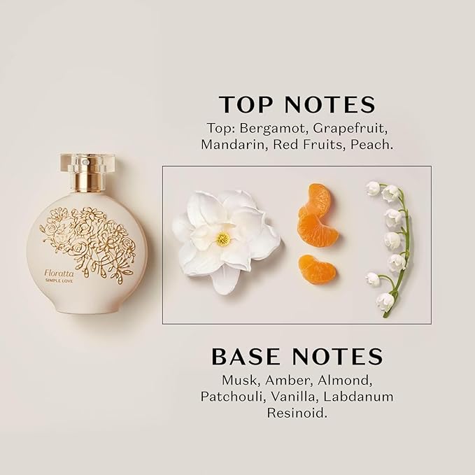O Boticário Floratta Simple Love Eau de Toilette, Long-Lasting Floral Fragrance Perfume for Women, 2.5 Ounce