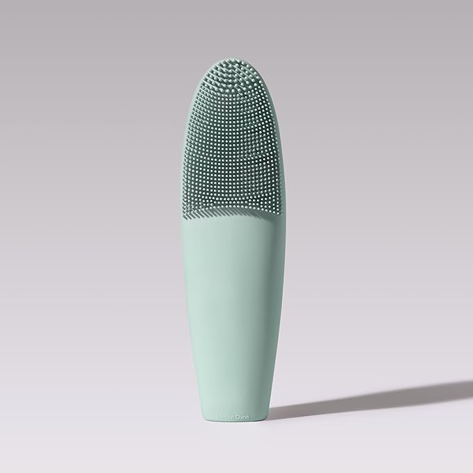 LOLLIPOP Dual-Sided Facial Cleansing Brush | Handle Size Silicone Face Exfoliator and Soft Fiber Cleanser | Manual Face Scrubber for Pores, Makeup Removal, Blackhead and Skincare Routine, Minty