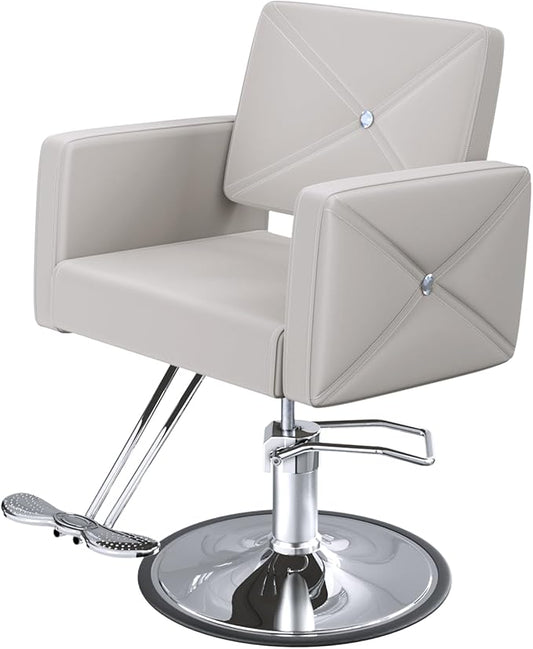 Barber Salon Chair for Hair Stylist with 350Lbs Heavy-Duty Hydraulic Pump, 360° Swivel Hair Styling Chair, Adjustable Height Hairdresser Braider Chairs for Beauty Salon, Tattoo, Spa, Light Gray