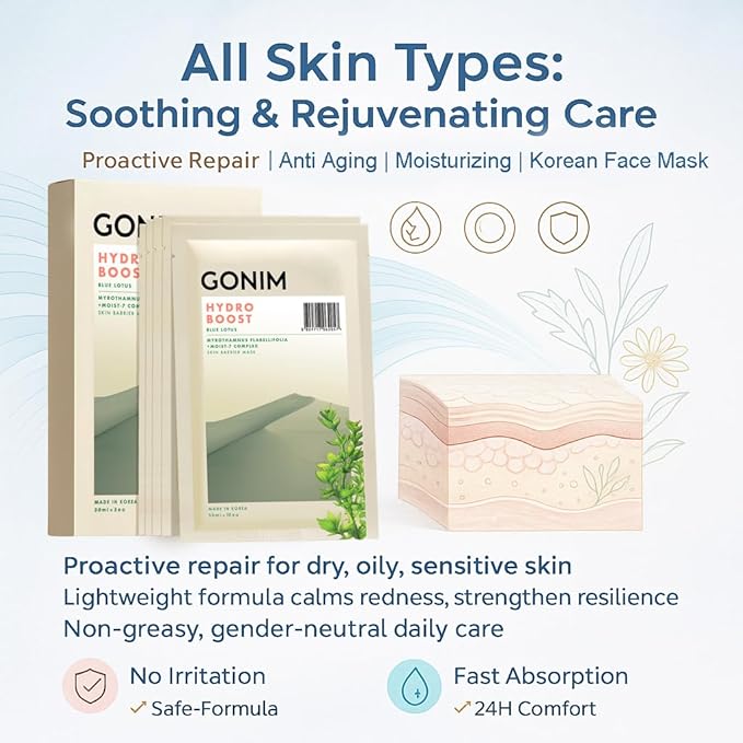 GONIM Face Mask Korean Skin Care with Hyaluronic Acid Serum, Collagen Activation, Vitamin C-Face Masks Skincare Hydration, Moisturizing Sheet Mask, Travel Essentials, Korean Face Mask 30ml x5pcs