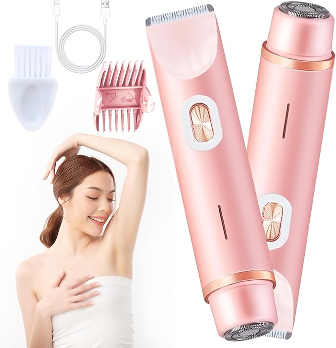 2025 New Electric Womens Shaver, 2-in-1 Body Shaver & Bikini Trimmer for Women, Waterproof Wet & Dry Use Body Hair Electric RazorTrimmer for Bikini Underarm Leg Arm Body Face (Pink)