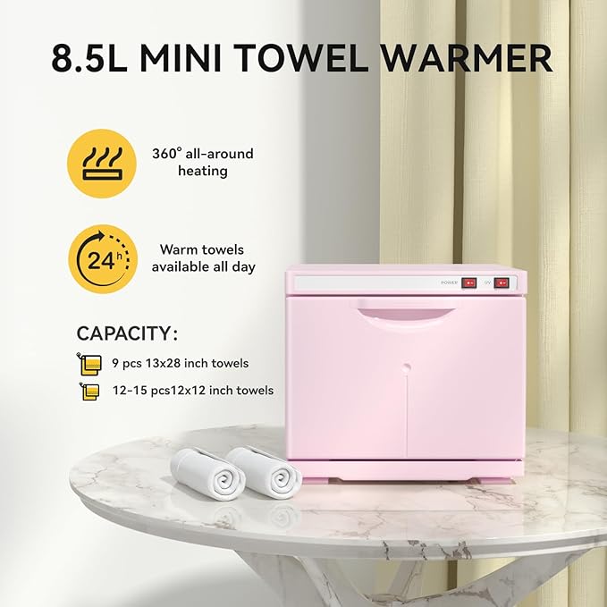 Hot Towel Warmer, 8.5L Towel Warmers Spa, Small Towel Warmer Professional Mini Towel Warmer Cabinet for Facial, Towel Warmer Esthetician Towel Heater for Beauty&Salon(8.5L-Pink)