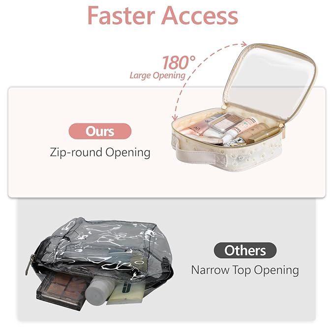 PACKISM Floral Texture TSA Approved Toiletry Bag - 180° Large Opening Clear Makeup Bags with Handle, Easily Access, Quart Size Travel Bag TSA Approved, Thick Non-deformable No Smell, Beige