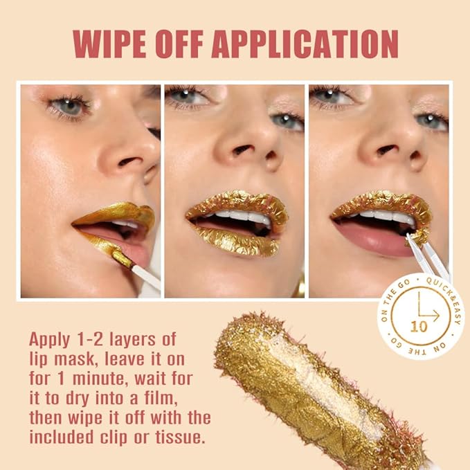 All Day Lip Stain Peel Off Gold Liquid Lip Gloss Tattoo, Ruby Red Matte Finish Peel Off Lip Stain Masque, Long Lasting Waterproof Lip Tint, Transfer-proof for All Skin Types 03#