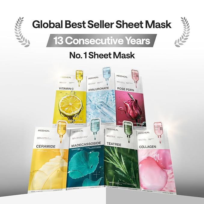 Mediheal Collagen Essential Sheet Mask Core Firming 10 pcs. 98% Vegan Collagen for firming, elasticity, and skin density improvement. Vegan formula